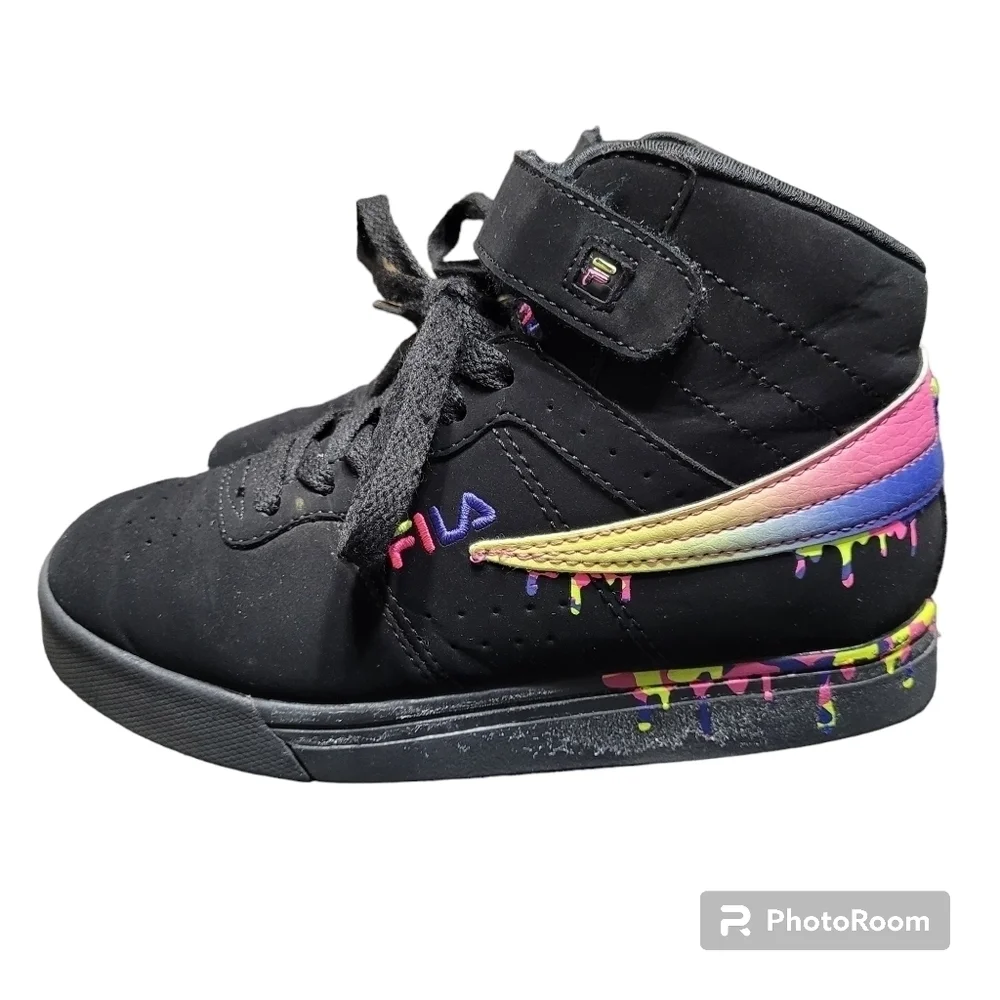 Fila Vulc Paint Drip Black And Pink Sneakers Girls Size 1